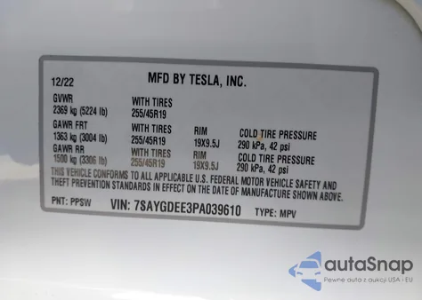 2023 Tesla Model Y Awd/Long Range Dual Motor All-Wheel Drive from USA, damaged, VIN 7SAYGDEE3PA039610